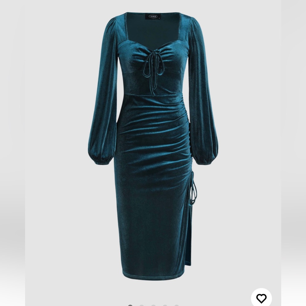 Cider Deep Teal Velvet Midi Dress